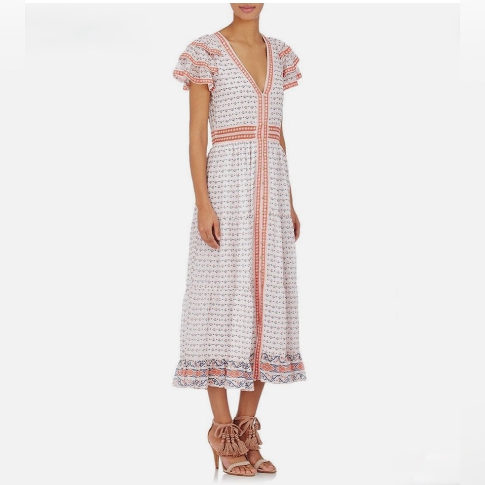 ULLA JOHNSON Ambra Floral Silk Ruffled Flutter Sleeves Long Dress Size 2